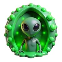 Adorable 3D Render of a Green Alien Inside a Glowing Spaceship png