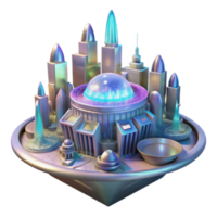 Futuristic Cityscape 3D Illustration A Sparkling Metropolis on a Floating Island png