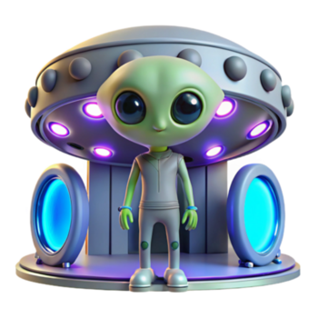 adorável 3d render do estrangeiro dentro UFO png