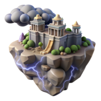 3D Render of a Temple on a Floating Island with Lightning png