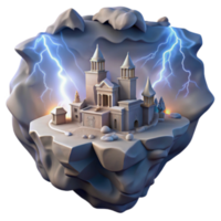 3D Render of a Fantasy Island Temple during a Storm png