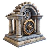 Ancient Gears 3D Model Illustration Classical Architecture with Intricate Mechanical Elements png