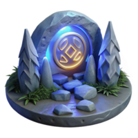 Mystical Stone Portal 3D Render, Illuminated Gateway Illustration with Crystalline Trees and Glowing Symbol png