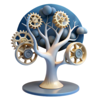 3D Render of a Cog Tree Illustration Mechanical Gears on Branches png