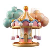 Whimsical 3D Render of a Pink Carousel with Balloons png