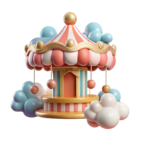 Whimsical 3D Render of a Carousel in the Clouds png