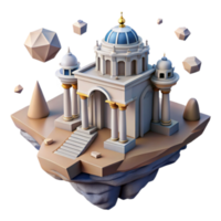 Floating Temple 3D Render Low Poly Architecture, Aegean Style, Fantasy Island Scene png