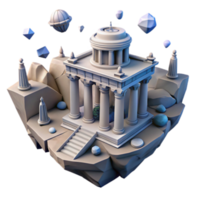 3D Render of a Floating Temple Ancient Architecture, Mystical Island, Low Poly Design png