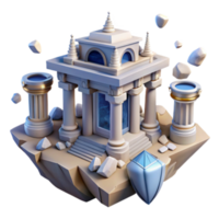 3D Render of a Floating Ancient Temple with Columns and Crystal png