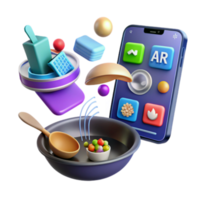 3D Illustration of Food App UI Design with Augmented Reality Features png