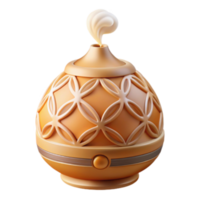 Elegant 3D Render of an Aroma Diffuser, Golden Ornament, Intricate Design, Home Fragrance, Relaxing Ambiance, Air Freshener, Scented Oil, Essential Oil Diffuser, Aromatherapy Device png
