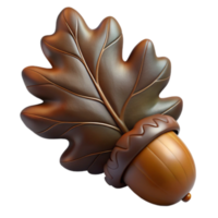 3D Render of Acorn with Oak Leaf Autumn Icon png
