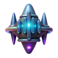 Futuristic Spaceship 3D Render, Sci-Fi Vehicle Illustration, Neon Lights, Glowing Design, Abstract Background png