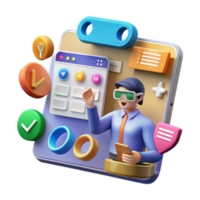 3D Illustration Happy User Interacting with Colorful App Interface png