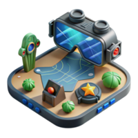 3D Render of Futuristic Goggles on Virtual Desert Map App Icon png