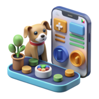 3D Illustration of Cute Puppy with Mobile App Interface and Colorful Buttons png