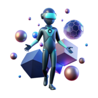 3D Render Futuristic Robot in Virtual Reality Metaverse Setting png