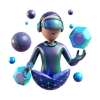 3d render metaverso avatar dentro vr fone de ouvido explorando virtual realidade png