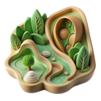 Whimsical 3D Render of a Miniature Landscape Featuring Green Trees and Pea Pods png
