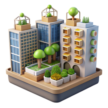 ecológico paisagem urbana 3d ilustração verde edifícios sustentável urbano Projeto png