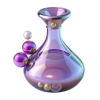 Iridescent Glass Bottle 3D Render, Purple and Gold, Magical Potion, Fantasy Elixir, Abstract Background, Pearlescent Bubbles, Ornate Design, Surreal Scene png