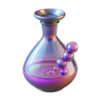 Iridescent Glass Flask 3D Render, Colorful Liquid Bubbles, Science Experiment Illustration png
