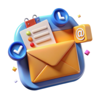 3D Illustration of Email Inbox with Checklist and Time Icon png