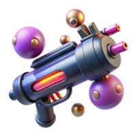 3D Render Futuristic Ray Gun with Glowing Energy Core and Orbs png