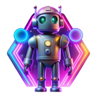 3D Render of Retro Robot in Neon Frame png