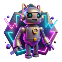 3D Render of Retro Robot with Neon Lights Background Illustration png