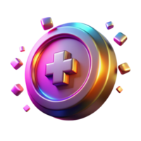 3D Render of a Metallic Plus Icon with Colorful Cubes Background png