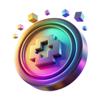 3D Render of a Colorful Metallic Token with a Pixelated Cross Symbol png