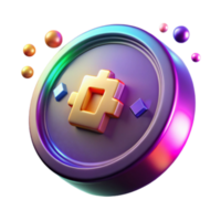 Vibrant 3D Render of Abstract Token Icon with Floating Spheres png