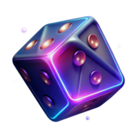 Neon Glowing 3D Dice Illustration, Dynamic Cube, Game Chance Concept, Abstract Purple Blue, Gambling Imagery, Digital Art, Shiny Surface, Vibrant Colors, Futuristic Design, Abstract 3D Render png