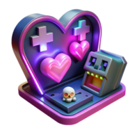 3D Render of a Heart-Shaped Gaming Console with Retro Pixel Art Robot png