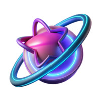 Neon Star Orbiting Sphere 3D Render png
