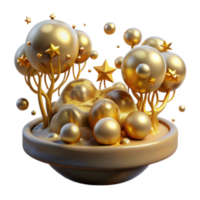 Golden Sphere Tree Landscape 3D Render png