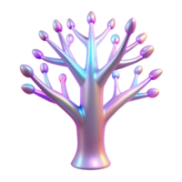Iridescent 3D Tree Illustration, Holographic Branches and Leaves, Colorful Abstract Tree Render png