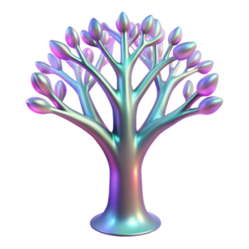 regnbågsskimrande 3d träd modell, färgrik abstrakt träd illustration, digital framställa av en stiliserade träd png