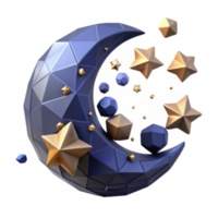 Crescent Moon and Stars 3D Render Abstract Background Image png