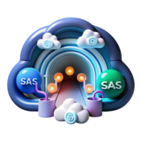 3D Illustration Cloud Computing Tunnel SaaS Software Architecture png