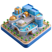 Isometric 3D Illustration of Modern Building Complex with Pool and Landscaping png