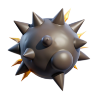 3D Render Spiky Ball Graphic Resource, Dark Grey Orb with Golden Spikes, Abstract 3D Model, Game Asset, Cartoonish Design, Stylized Sphere, Illustration, Digital Art, 3D Animation, Realistic 3D Object png