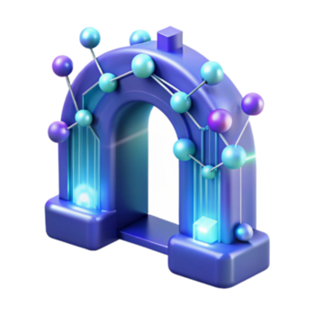 3d render do uma futurista arco com brilhando néon luzes e molecular estruturas png