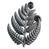 3D Render of Intricate Silver Fern Design with Spiral Details png