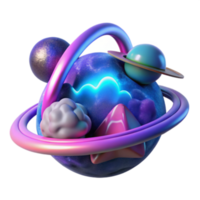 Cosmic 3D Render Abstract Background with Glowing Planets and Rings png