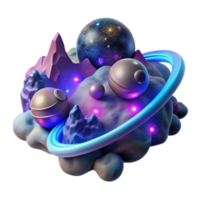 Cosmic Nebula 3D Render Abstract Space Landscape with Glowing Planets and Rocks png