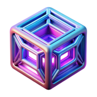 Abstract 3D Cube Illustration Iridescent, Geometric, Purple Blue Gradient, Shiny, Interlocking Structure, Digital Art png