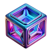 3D Render of a Cube with Inner Geometric Structure, Neon Purple and Blue Gradient png