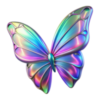 Iridescent 3D Butterfly Illustration, Vibrant Wings, Colorful Insect, Nature Inspired, Holographic Effect, Digital Art, Rainbow Hues, Smooth Surface, Shiny Texture, Detailed Design png